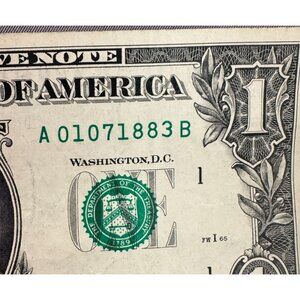 January 07 1883 Birthday Date Note Fancy Serial Number One Dollar Bill